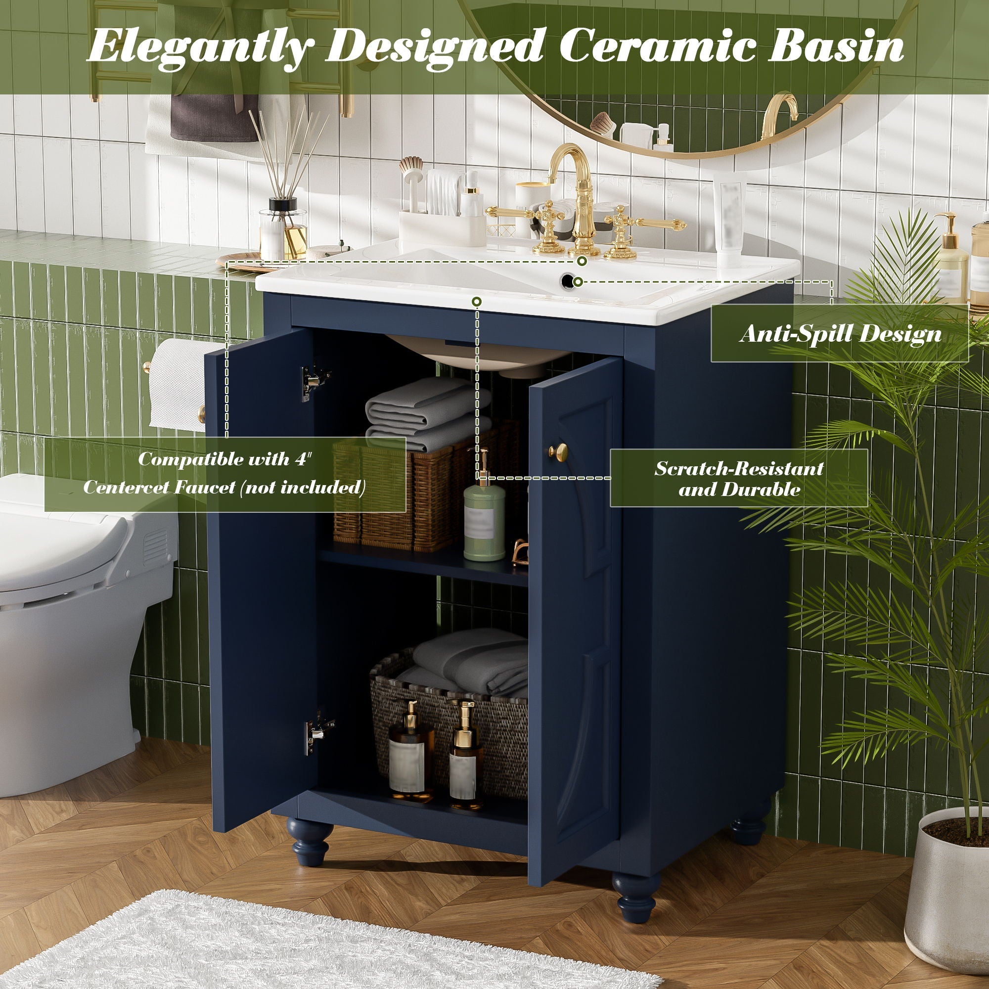 Bathroom Vanity With Ornate Elliptical Motif, Soft Close Hinges by Unique Piece Furniture