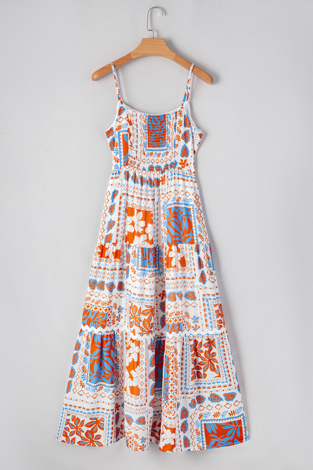 Orange Floral Print Ricrac Trim Spaghetti Straps Maxi Dress by Wild and Free Boutique