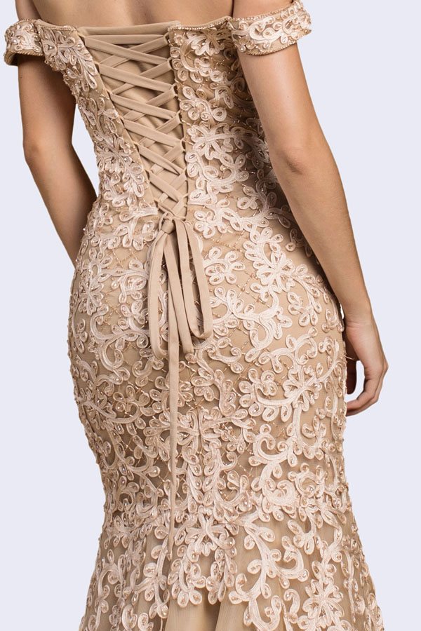Cinderella Divine A0401 Off-Shoulder Mermaid Dress Lace Overlay Tulle Skirt by DiscountDressShop