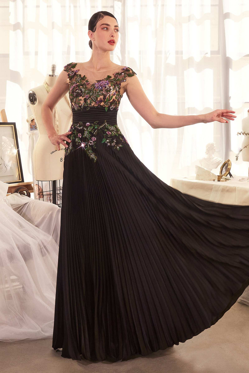 Andrea & Leo A1355 Dress Pleated Satin & Embellished A-Line Gown by DiscountDressShop