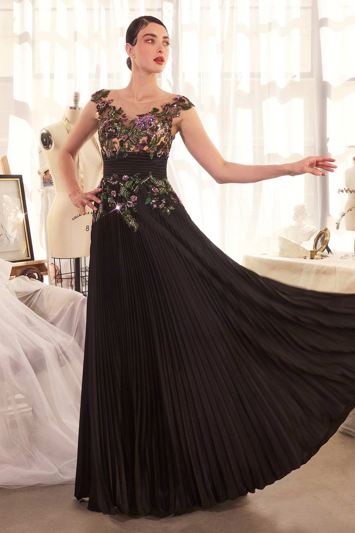 Andrea & Leo A1355 Dress Pleated Satin & Embellished A-Line Gown by DiscountDressShop