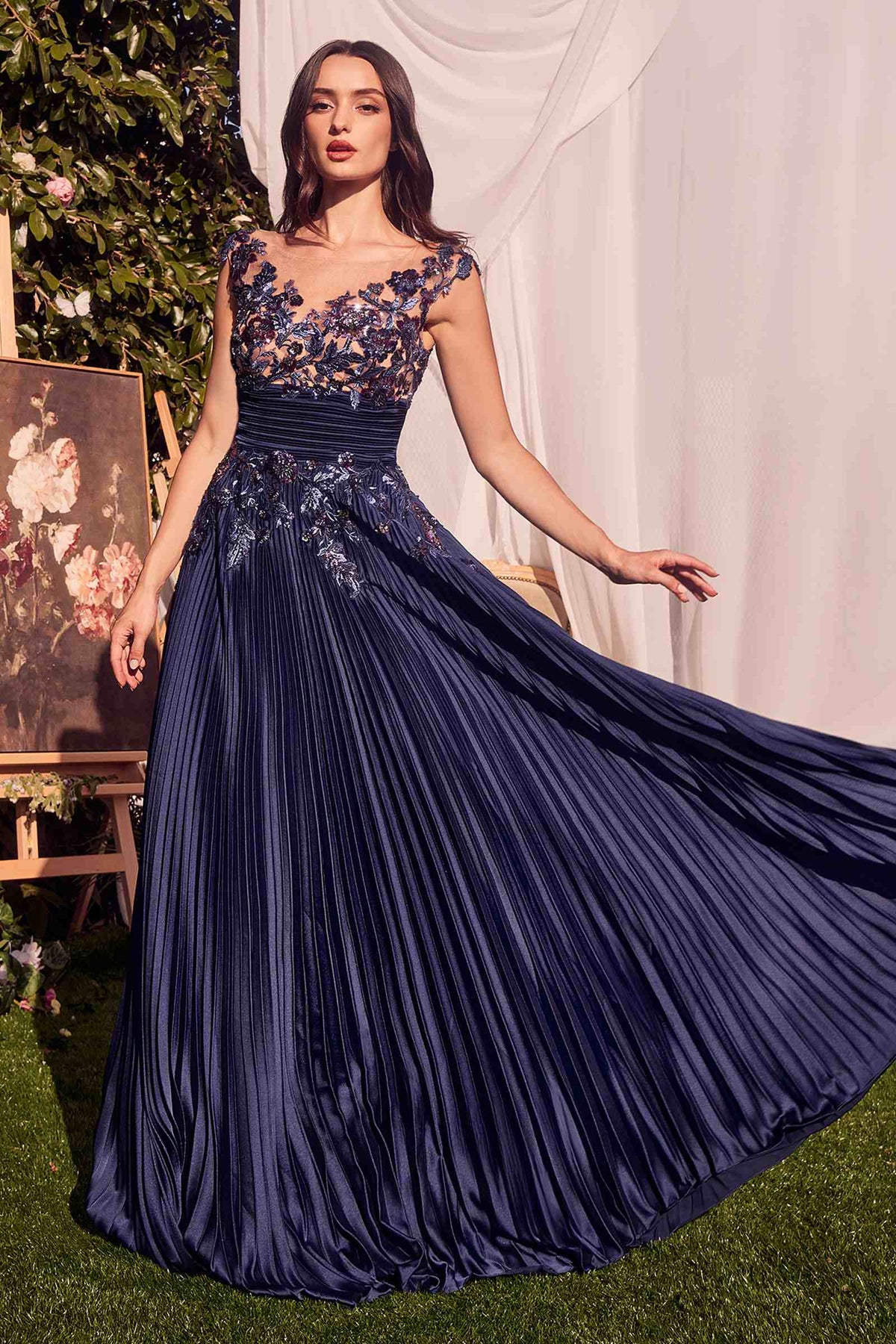 Andrea & Leo A1355 Dress Pleated Satin & Embellished A-Line Gown by DiscountDressShop