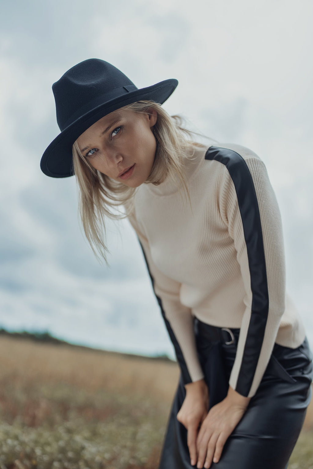 TURTLENECK SWEATER WITH LEATHER DETAIL by profile-nyc