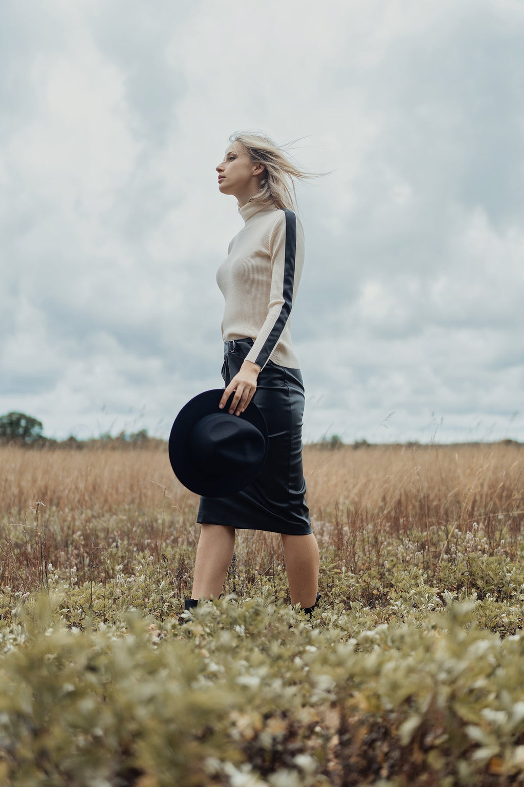 STRAIGHT LEATHER SKIRT WITH BUCKLE by profile-nyc