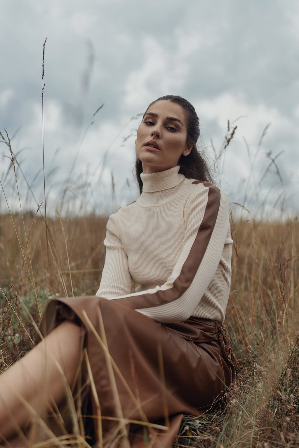 LEATHER FAUX WRAP SKIRT by profile-nyc