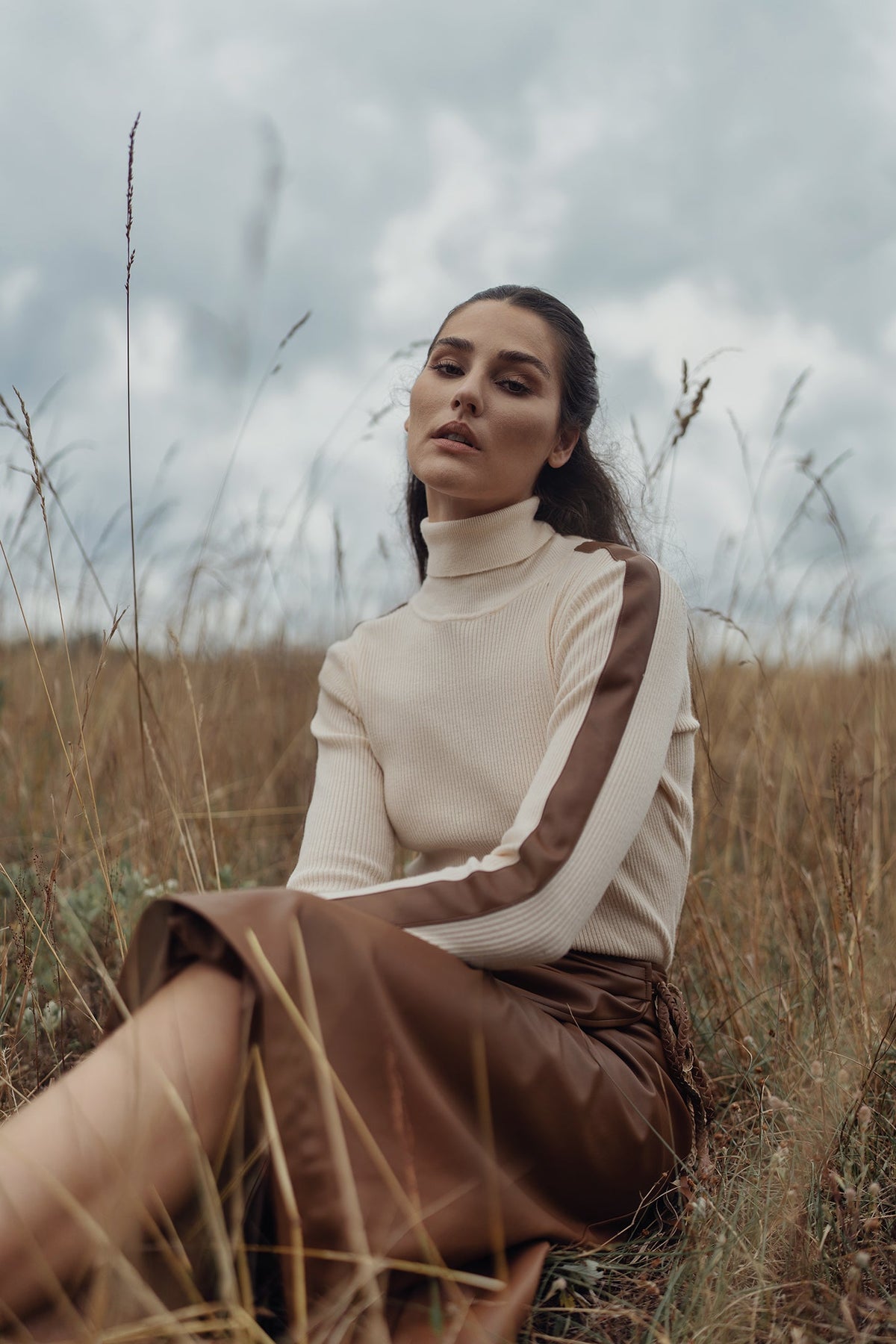 LEATHER FAUX WRAP SKIRT by profile-nyc