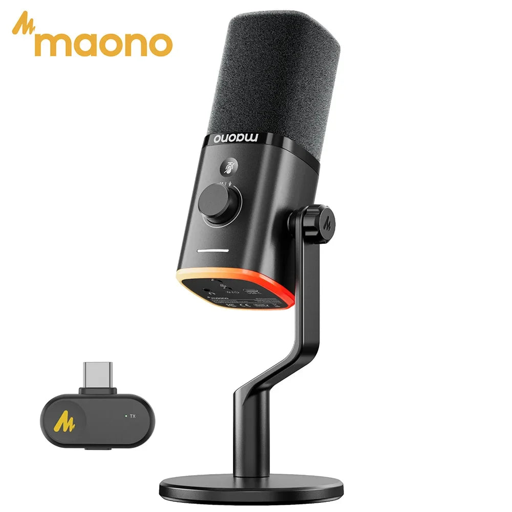 MAONO PD100W Wireless USB Dynamic Microphone Cardioid Microphone One-Touch Mute Noise Reduction RGB for PC Gaming Live Streaming by FLIPSTYLEZLLC