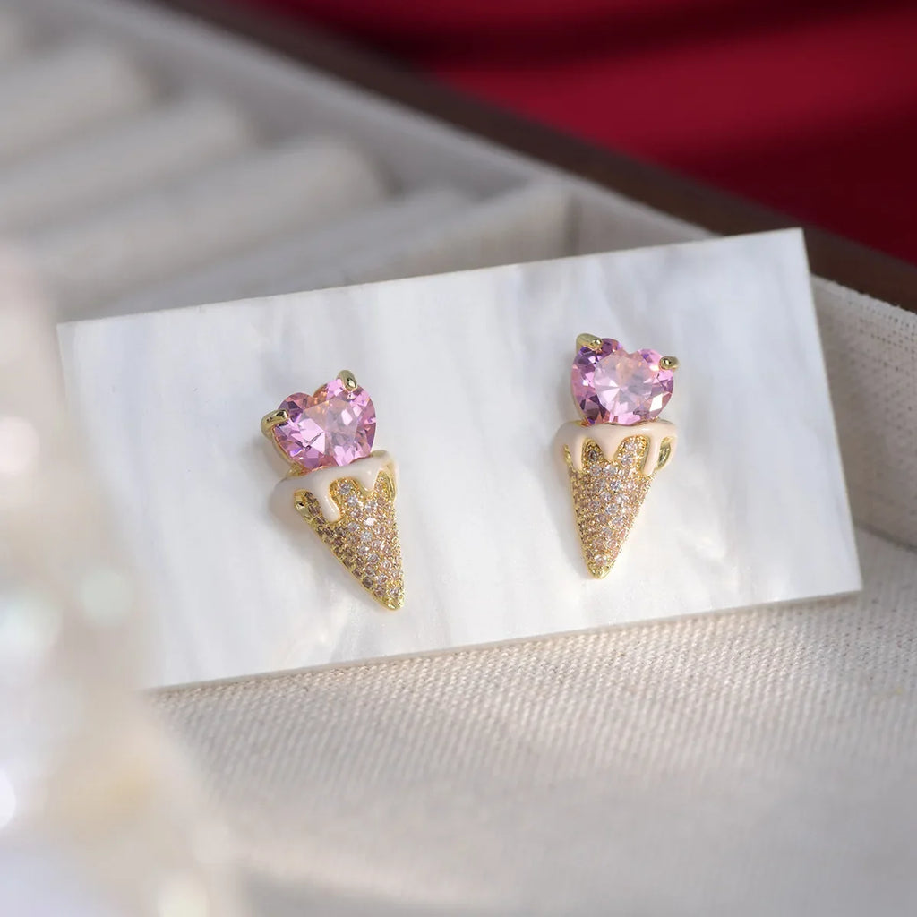 Pink Heart Ice Cream Earrings by Kore Kawaii