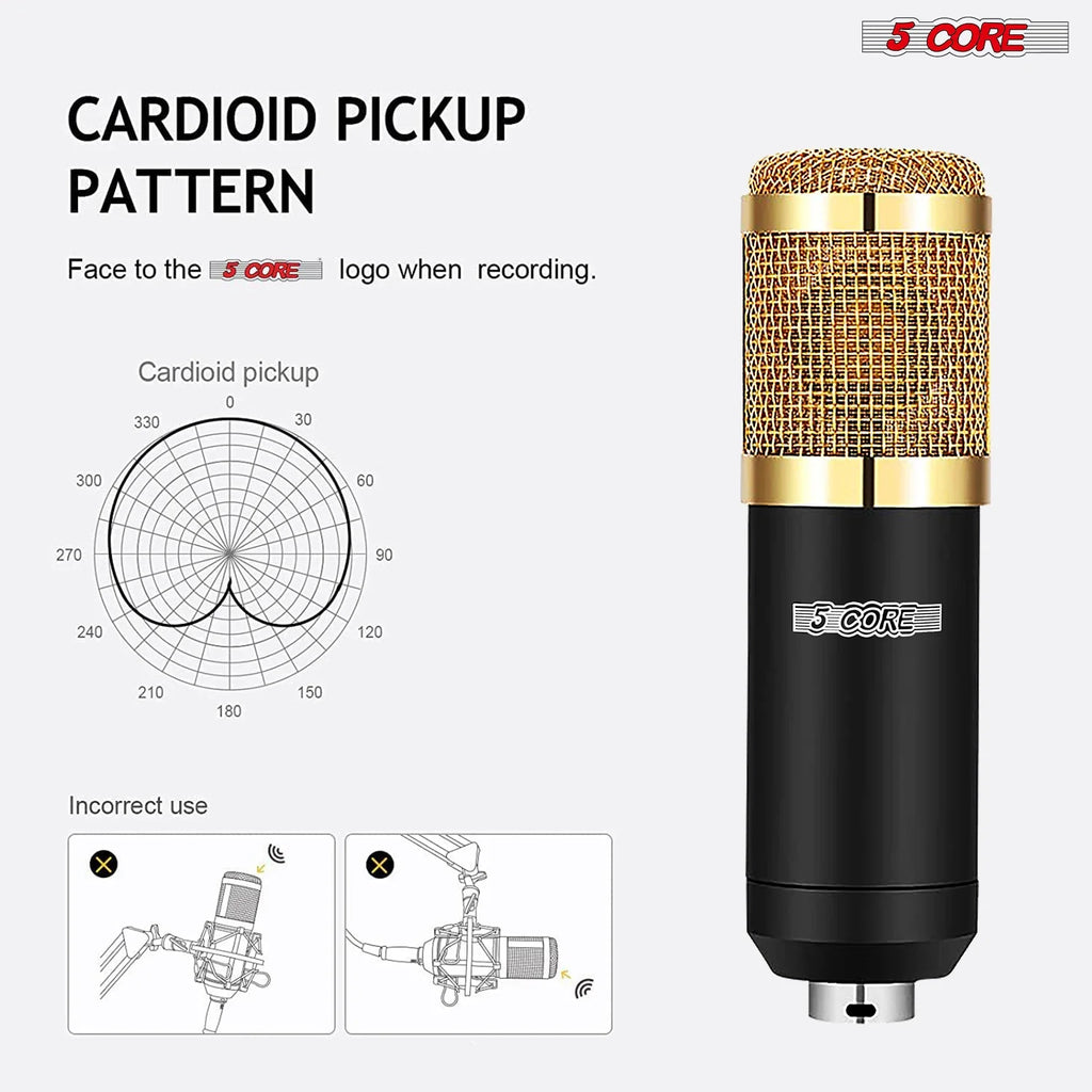 5 Core Recording Microphone Podcast Bundle Professional Condenser Cardioid Mic Kit w Boom Arm RM 8 BG by FLIPSTYLEZLLC