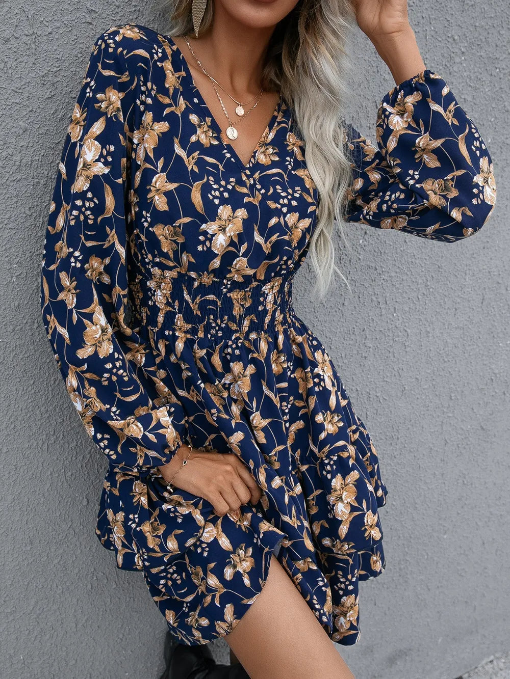 🌸 Floral Layered Surplice Balloon Sleeve Dress by FitiqueFit