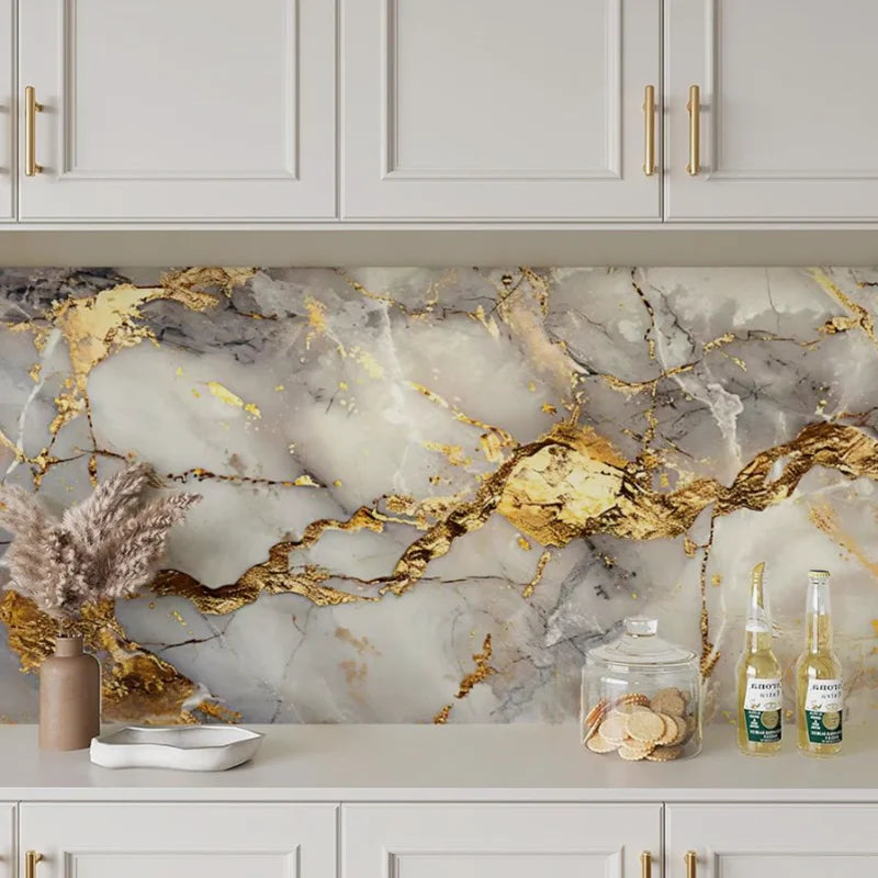 Waterproof High‑Temp Resistant Golden Marble Wall Sticker Self‑Adhesive Anti‑Oil Anti‑Scratch Easy Install Kitchen Backsplash by FLIPSTYLEZLLC
