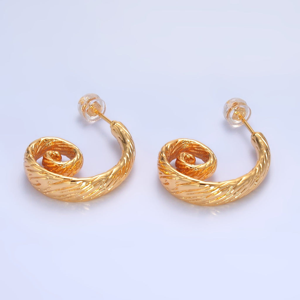 24K Gold Filled 25mm Line-Textured Circular J-Shaped Hoop Earrings | AB1470 by DLUXCA