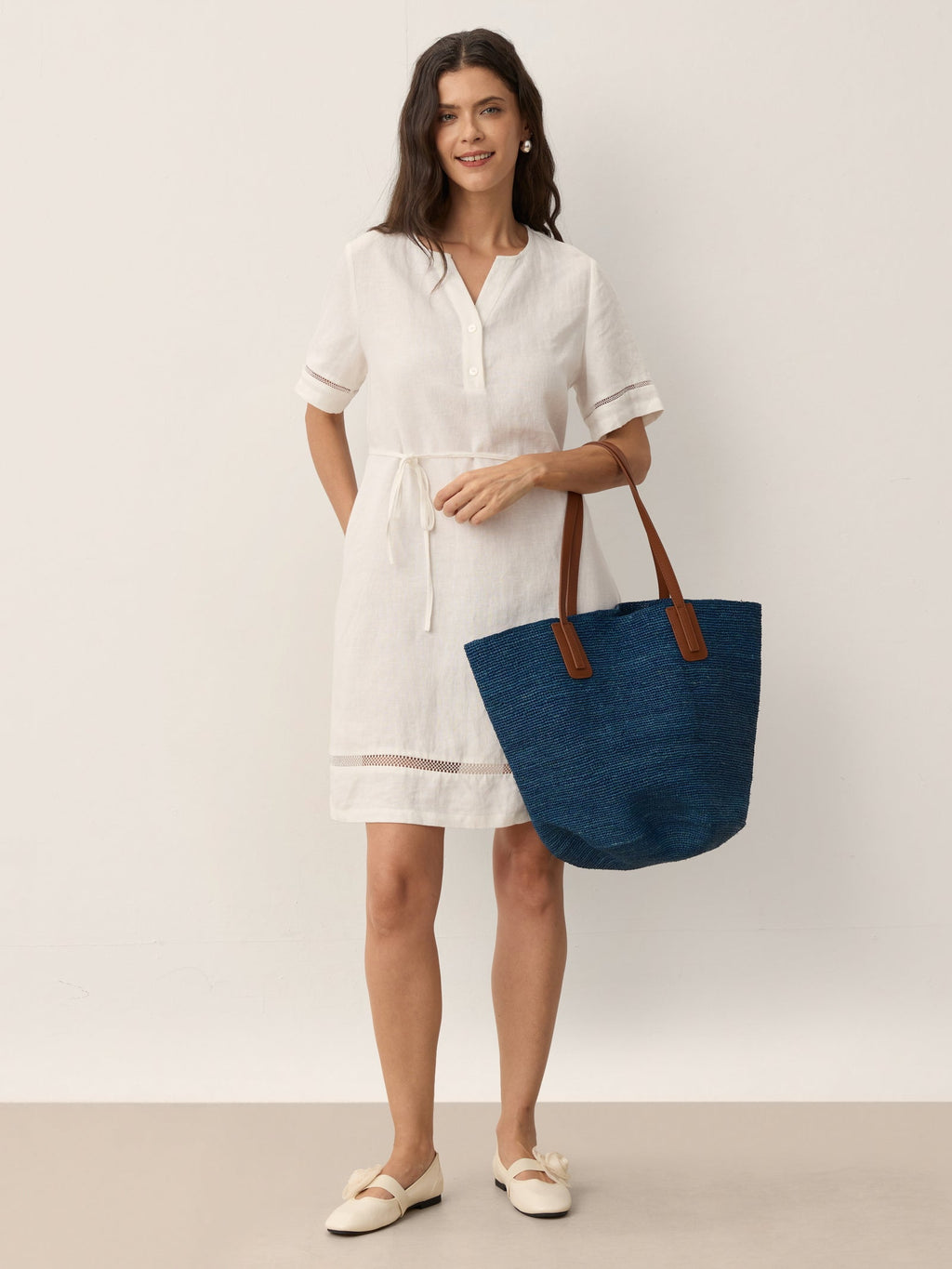 Handwoven Raffia Tote Bag With Leather Handles by LINTICO