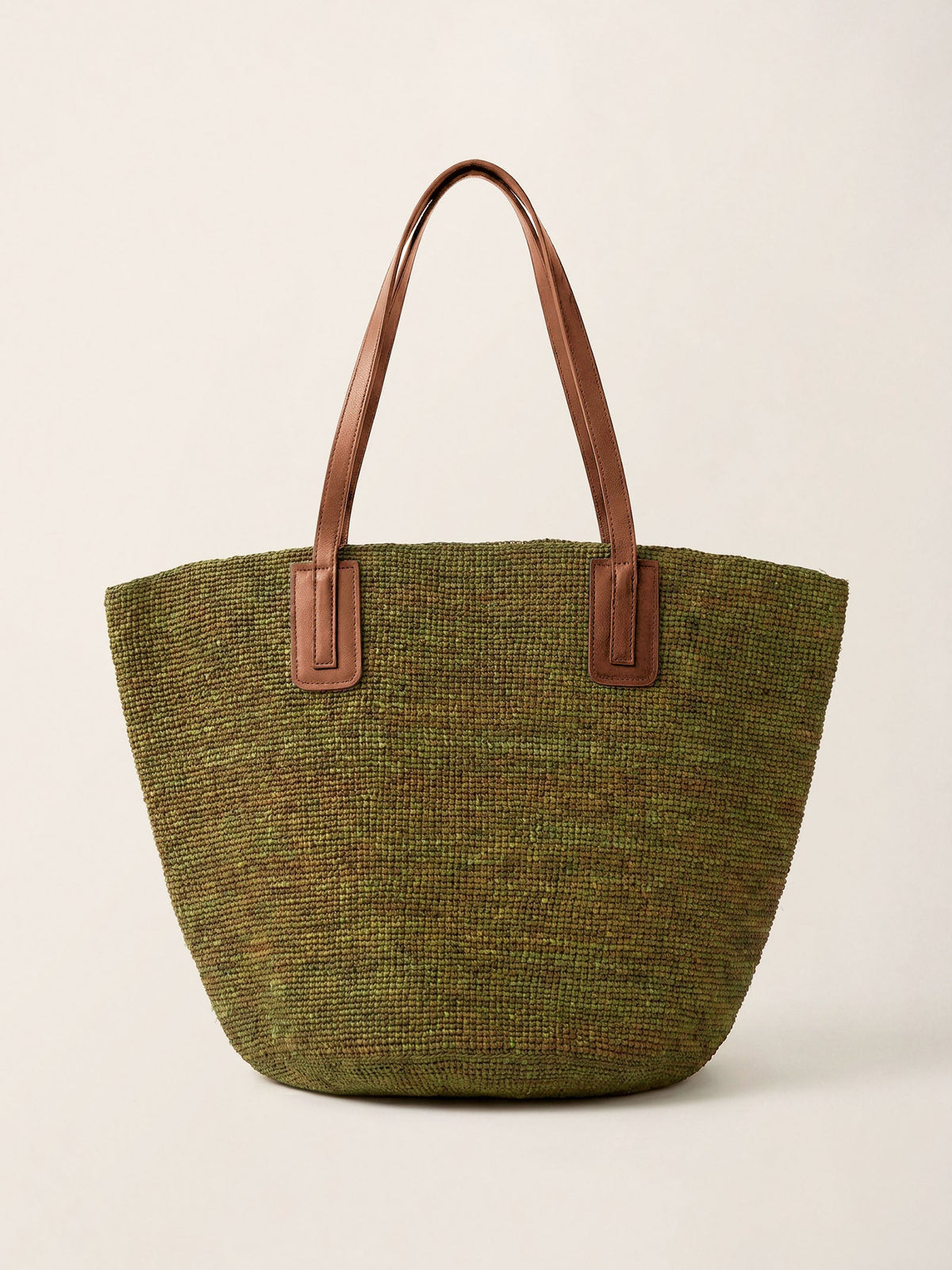Handwoven Raffia Tote Bag With Leather Handles by LINTICO
