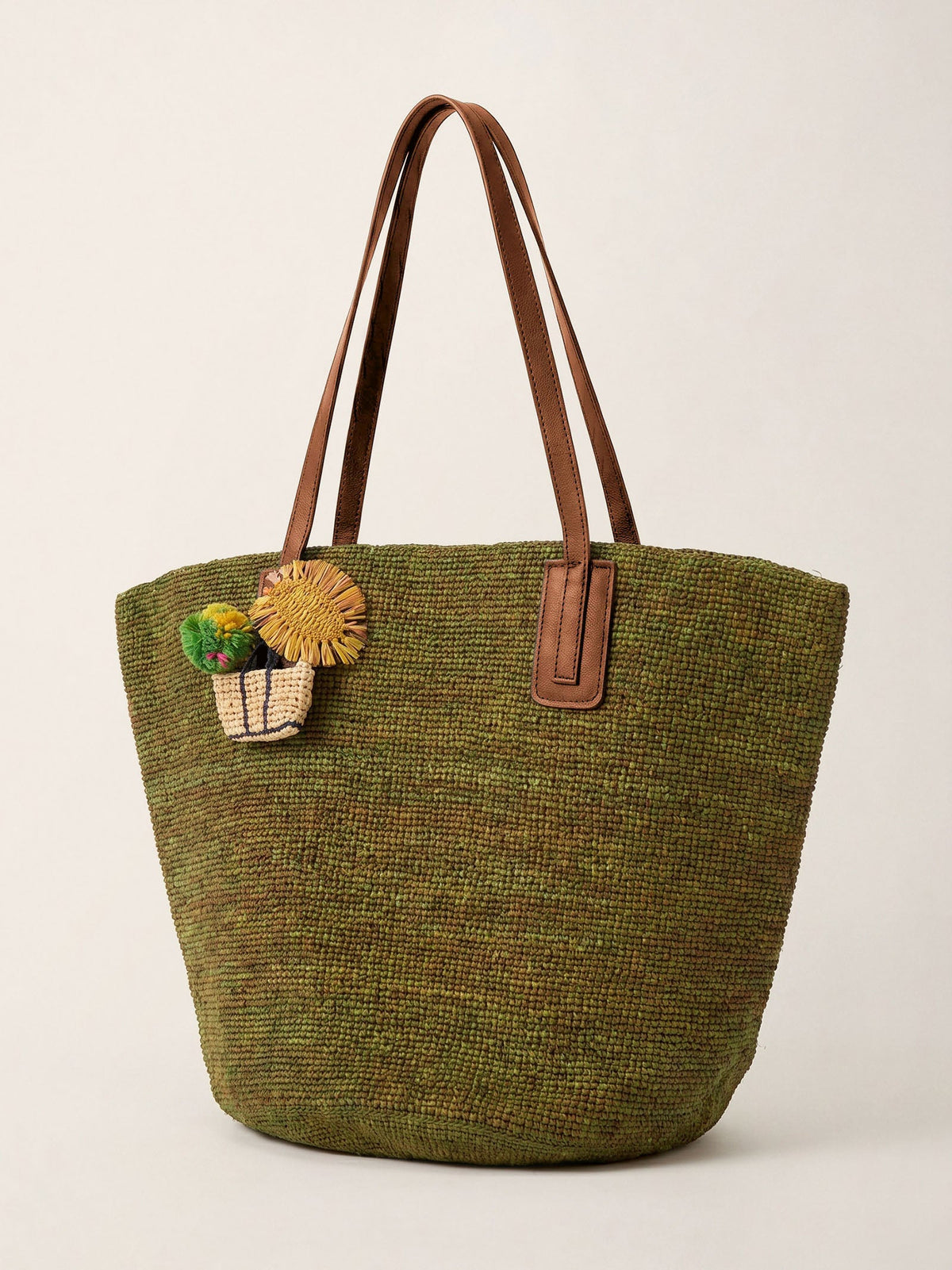Handwoven Raffia Tote Bag With Leather Handles by LINTICO