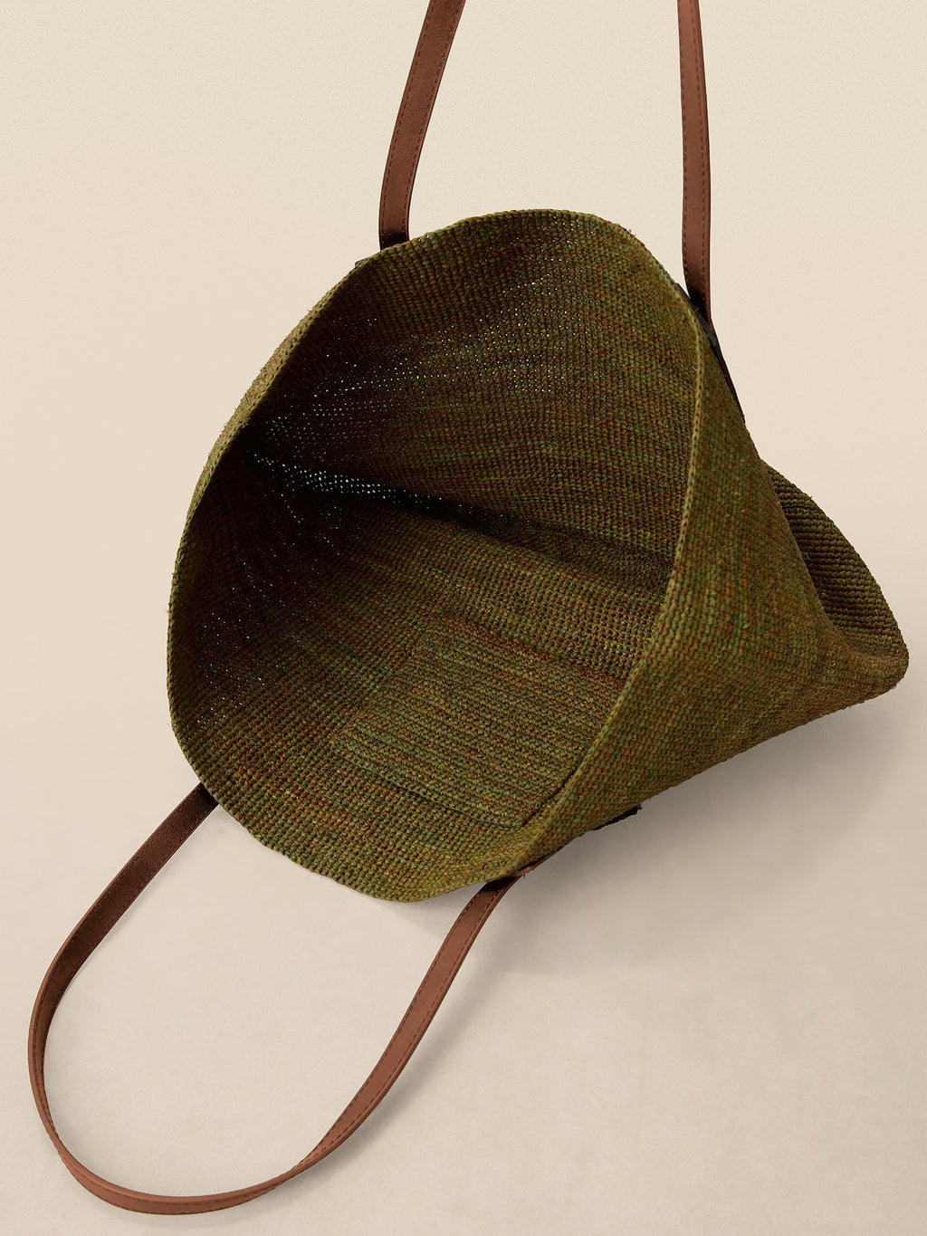 Handwoven Raffia Tote Bag With Leather Handles by LINTICO