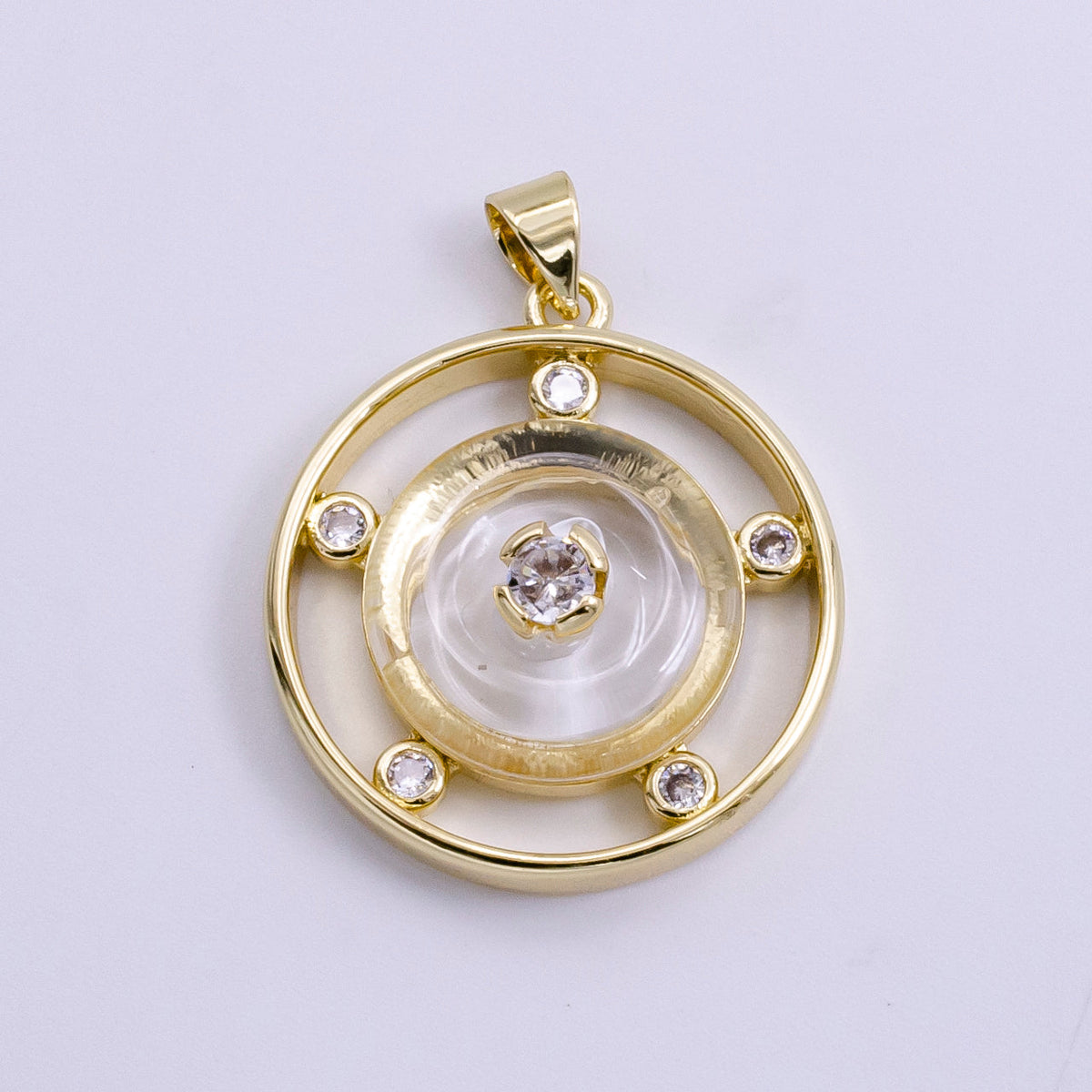 14K Gold Filled 30mm Clear Quartz, Rose Quartz, Amethyst CZ Open Round Pendant | AH055 - AH057 by DLUXCA