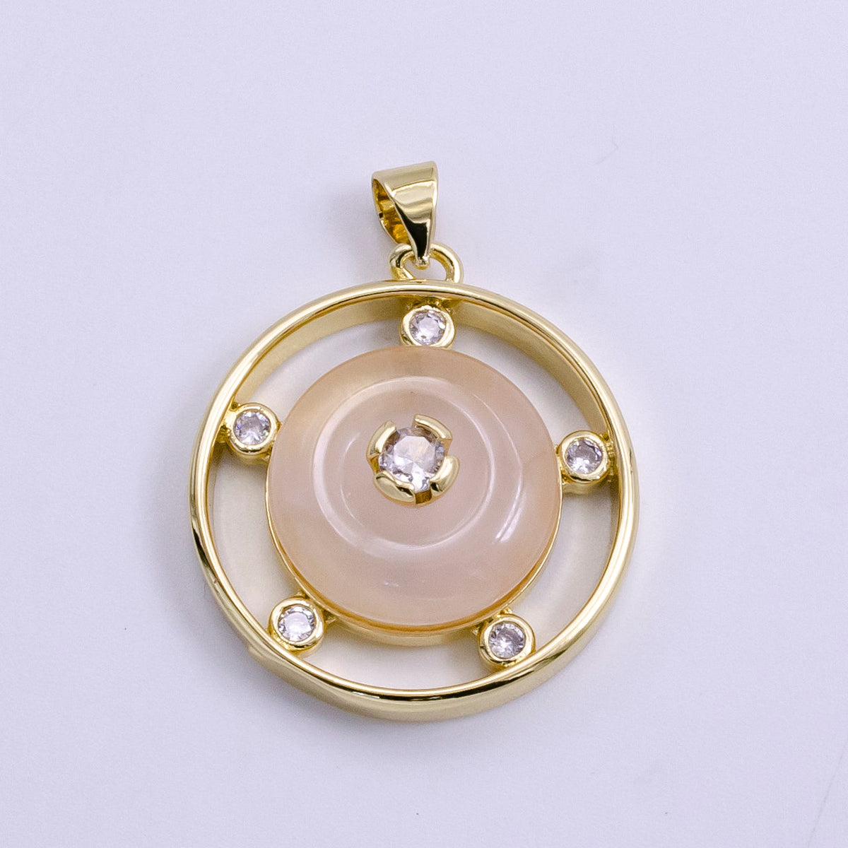 14K Gold Filled 30mm Clear Quartz, Rose Quartz, Amethyst CZ Open Round Pendant | AH055 - AH057 by DLUXCA
