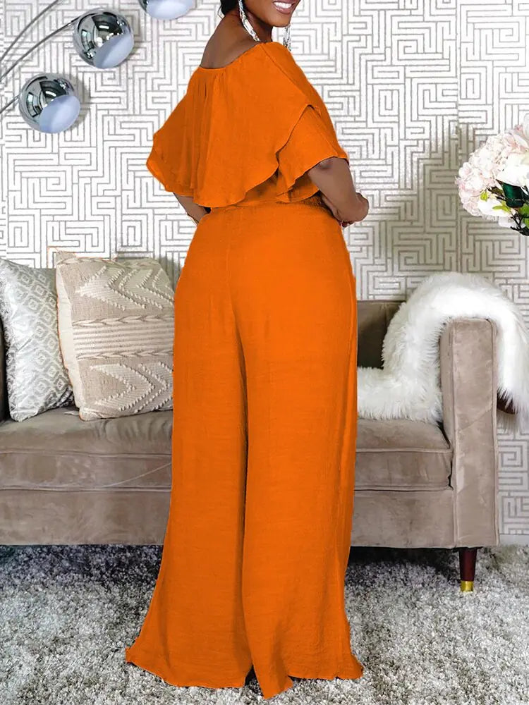 Plus Size 2 Piece Off Shoulder Crop Top & Wide Leg Pants by Trendy Attic Store01