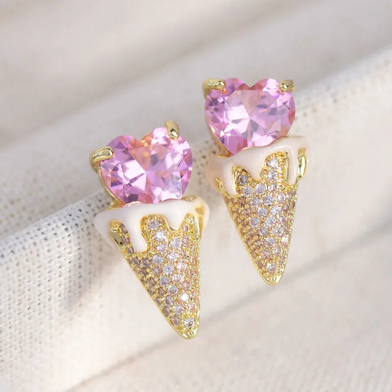 Pink Heart Ice Cream Earrings by Kore Kawaii