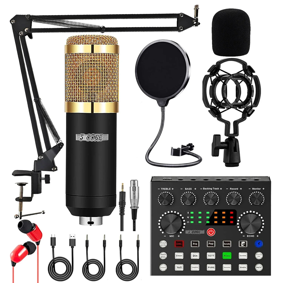 5 Core Recording Microphone Podcast Bundle Professional Condenser Cardioid Mic Kit w Boom Arm RM 8 BG by FLIPSTYLEZLLC