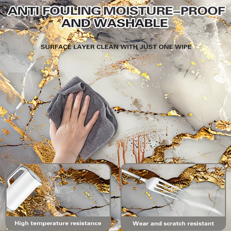 Waterproof High‑Temp Resistant Golden Marble Wall Sticker Self‑Adhesive Anti‑Oil Anti‑Scratch Easy Install Kitchen Backsplash by FLIPSTYLEZLLC