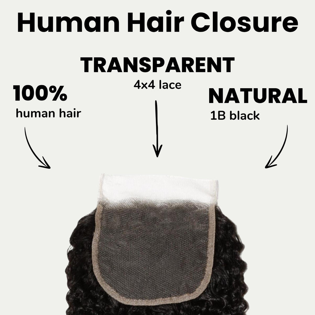 Afro Kinky Curly 4x4 Transparent Lace Human Hair Closure by Private Label