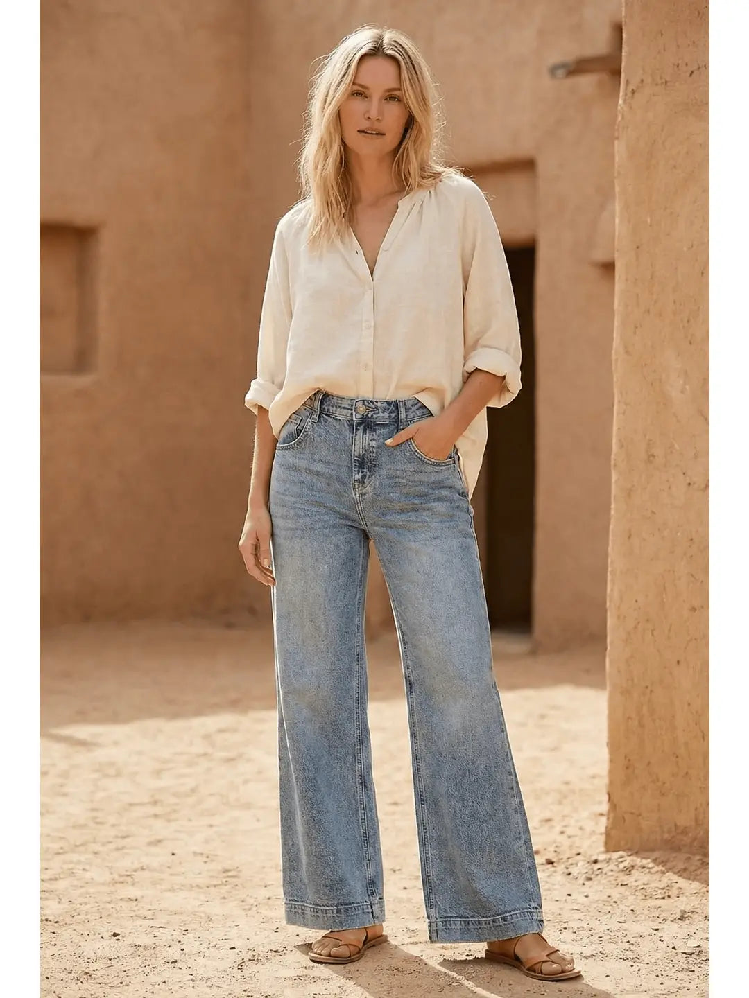 Adjustable Waistband High Rise Baggy Wide Jeans by Artemis Vintage