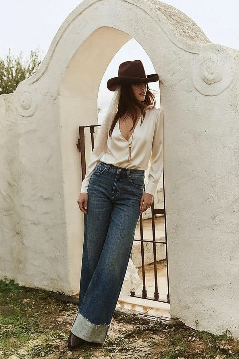Elise TUMMY CONTROL HIGH RISE CUFFED A WIDE LEG JEANS by Artemis Vintage