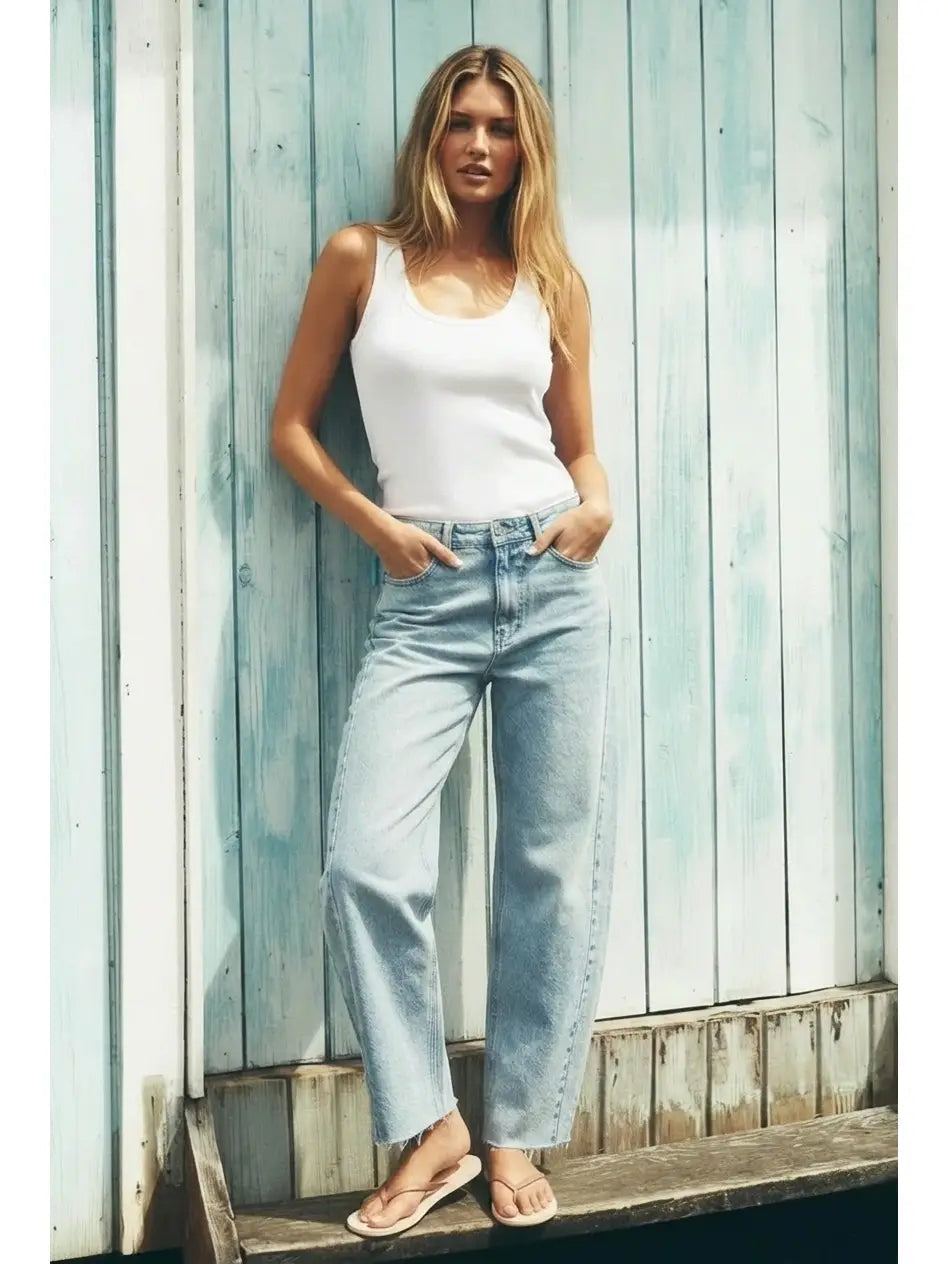 Harlow High Waisted Barrel Jeans Blue by Artemis by Artemis Vintage