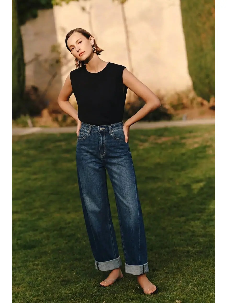 Relaxed Tapered Dark Wash Barrel Jeans by Artemis Vintage