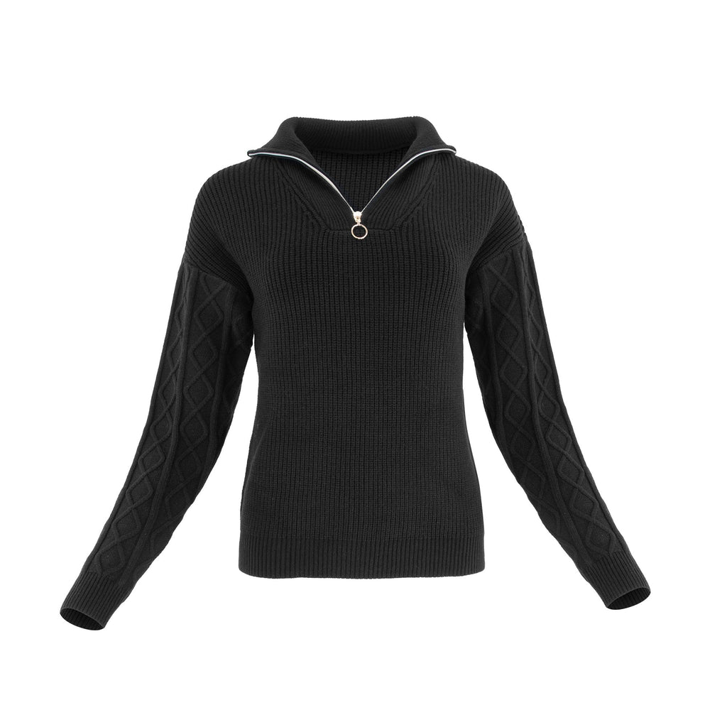 CABLE KNIT ZIPPER SWEATER by profile-nyc