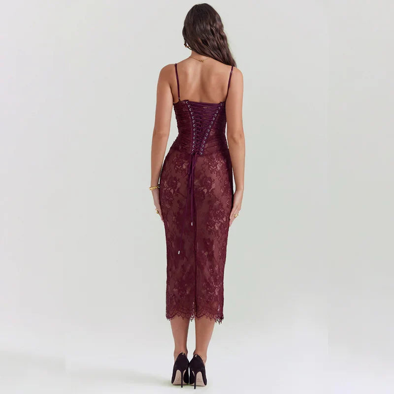 Elegant Red Spaghetti Strap Party Dress by Trendy Attic Store01