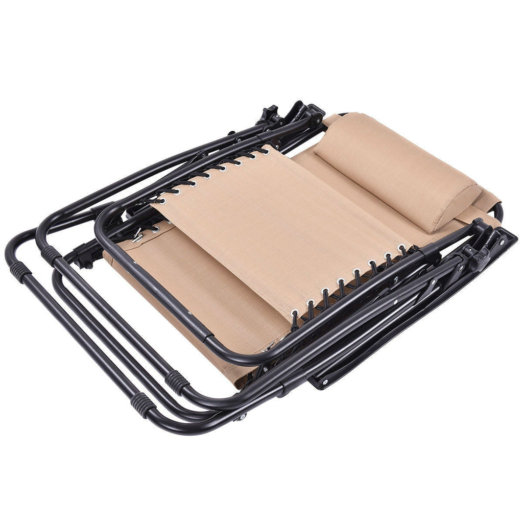 Set of 2 Beige Folding Outdoor Zero Gravity Lounge Chair Recliner by HomePacific