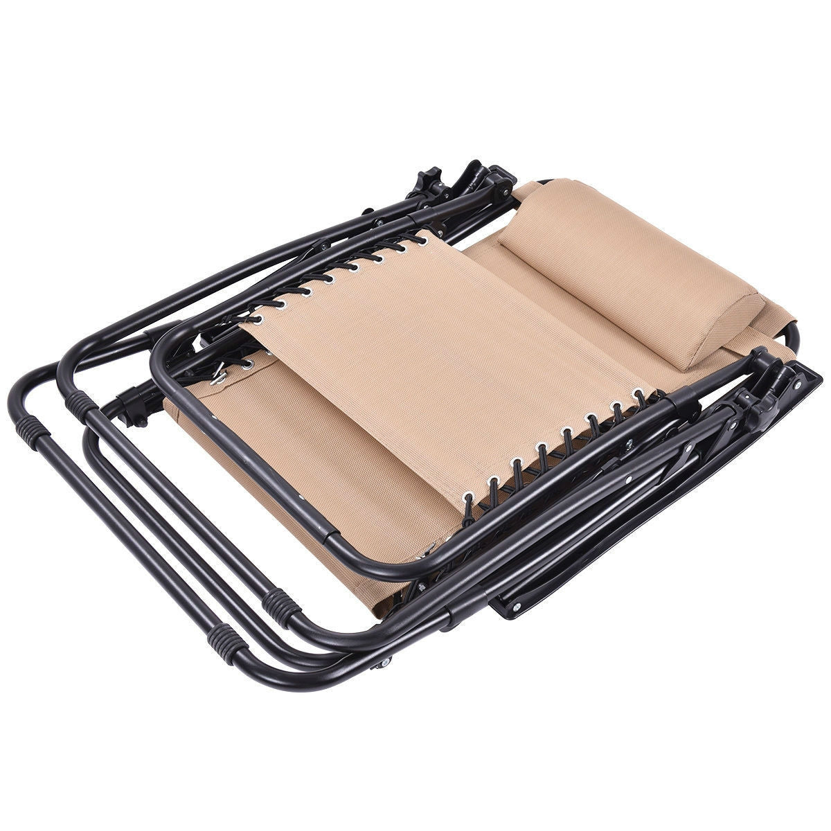 Set of 2 Beige Folding Outdoor Zero Gravity Lounge Chair Recliner by HomePacific