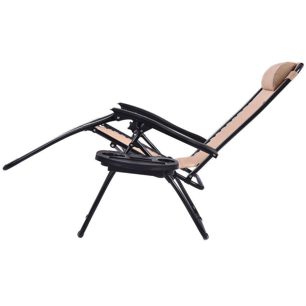 Set of 2 Beige Folding Outdoor Zero Gravity Lounge Chair Recliner by HomePacific