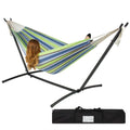 Portable Blue Green Stripe Cotton Hammock with Metal Stand and Carry Case by HomePacific
