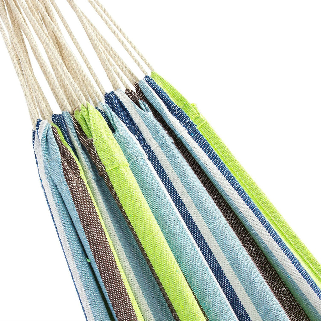 Portable Blue Green Stripe Cotton Hammock with Metal Stand and Carry Case by HomePacific
