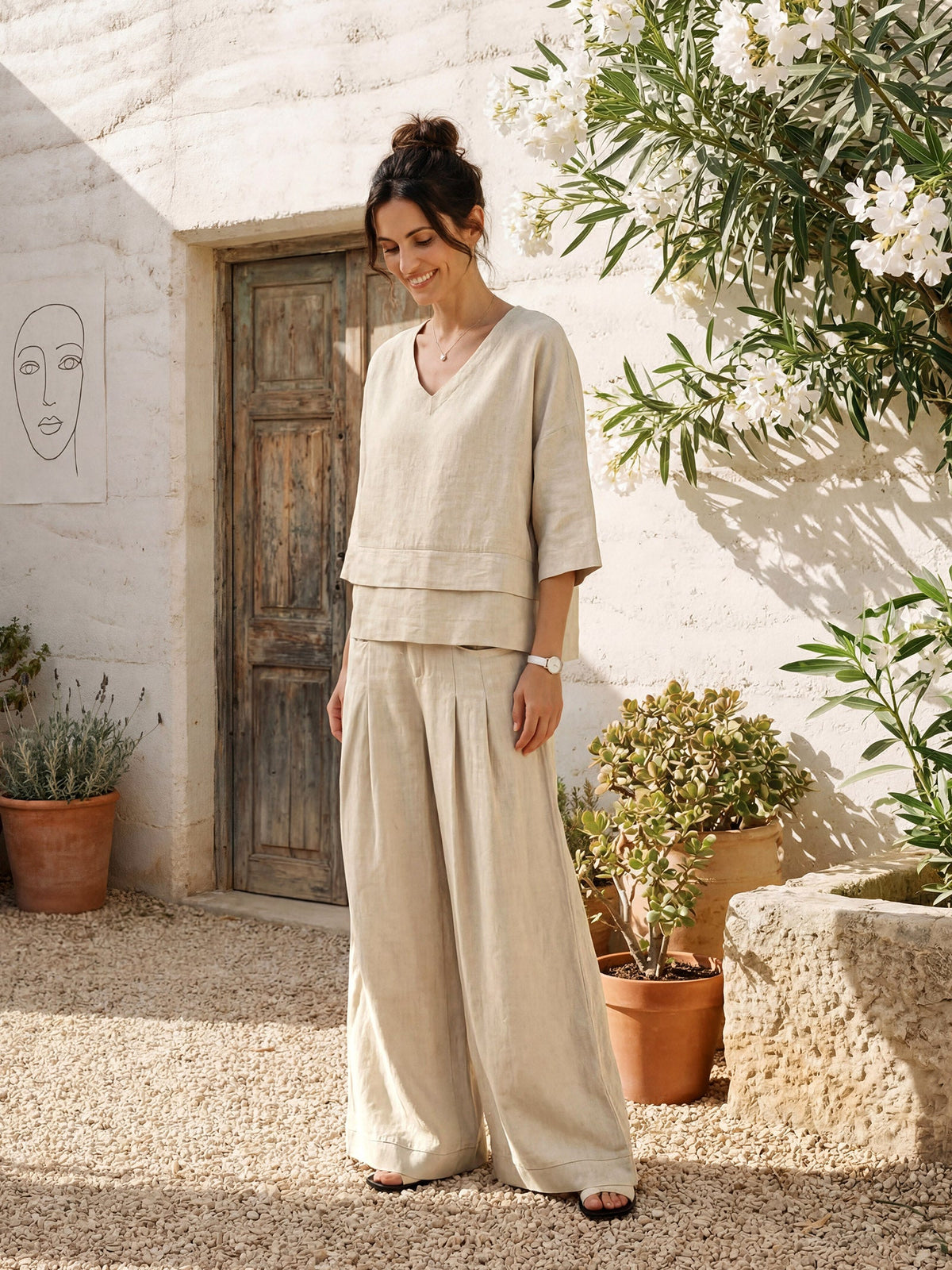100% Linen Sculpted Pleat Elasticated Back Relaxed Pants VERIDIANA by LINTICO