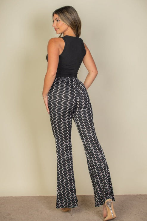 Wavy Print High Waist Flare Pants (CAPELLA) by CAPELLA