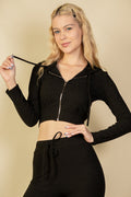 Ribbed Crop Zip Hoodie (CAPELLA) by CAPELLA