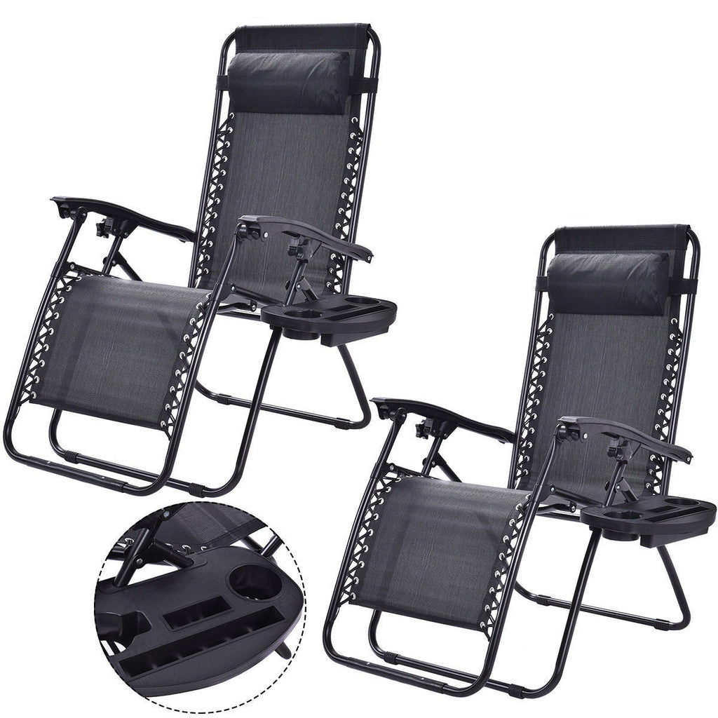 Set of 2 Black Folding Outdoor Zero Gravity Lounge Chair Recliner by HomePacific