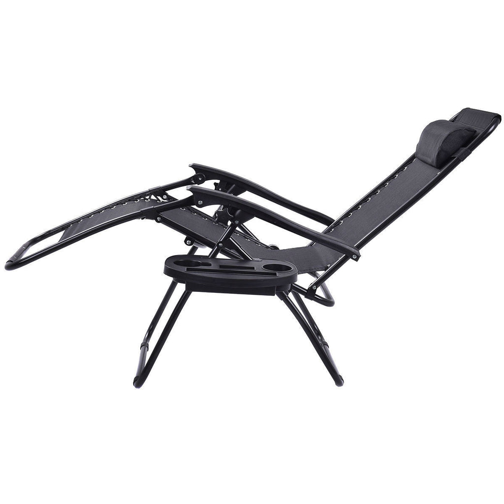 Set of 2 Black Folding Outdoor Zero Gravity Lounge Chair Recliner by HomePacific