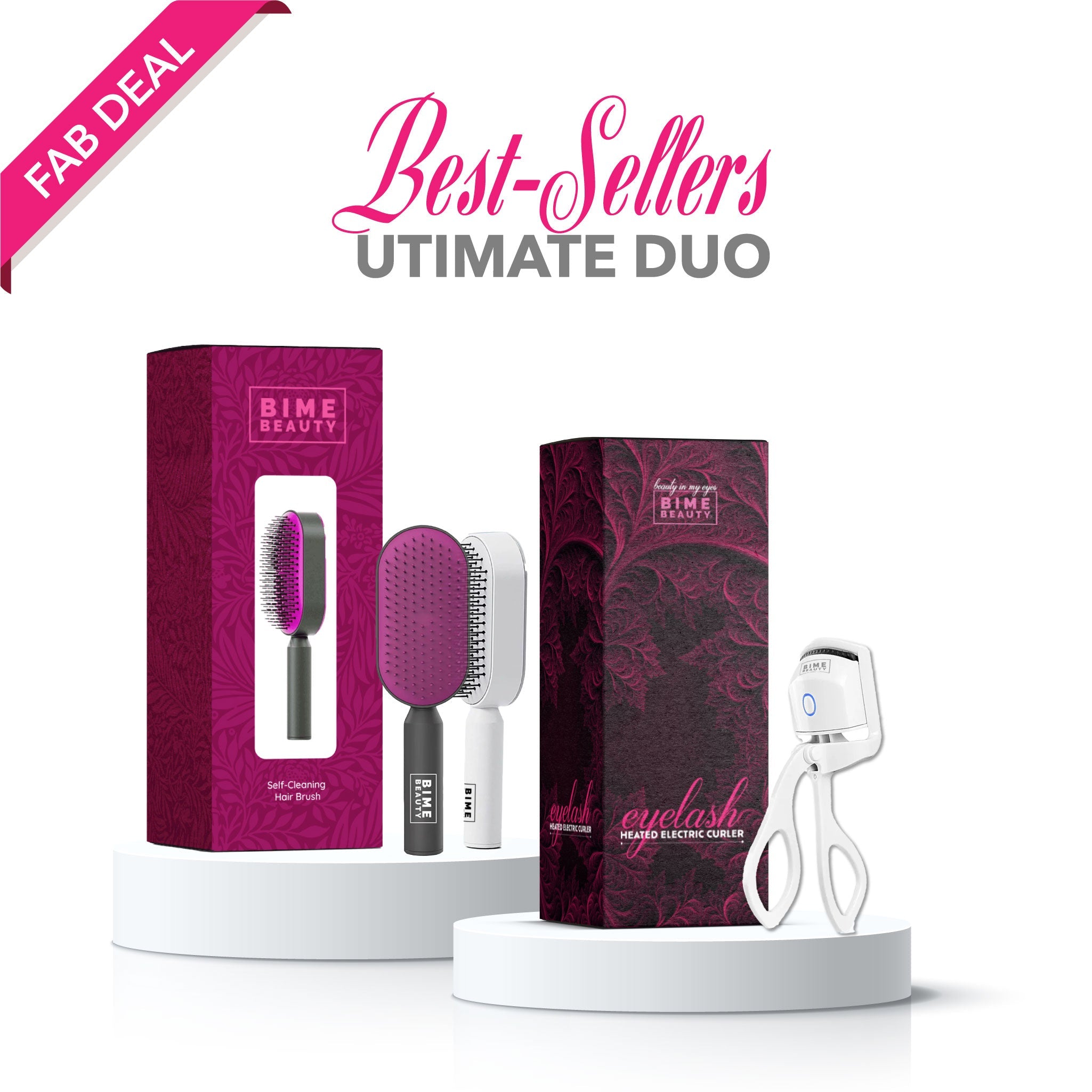 Best Sellers Bundle- Electric Eyelash Curler and Self Cleaning Hair Brush by BimeBeauty