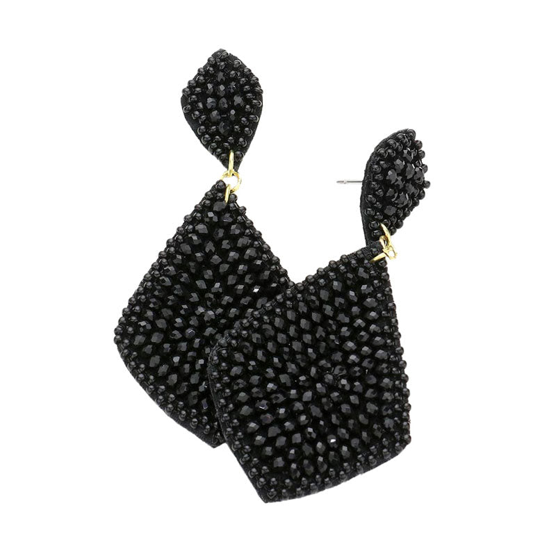 Felt Back Seed Beaded Petal Dangle Earrings by Madeline Love