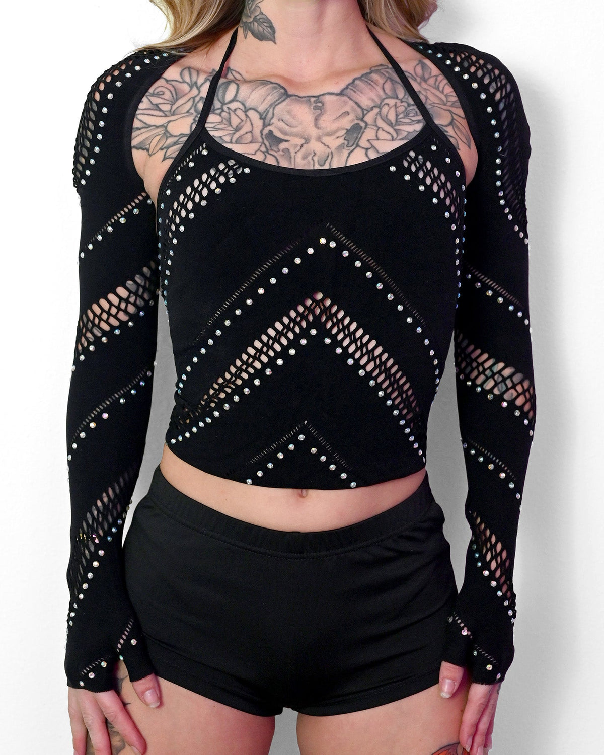 Black Halter Bolero Set by SUSPEX Rave Outfits