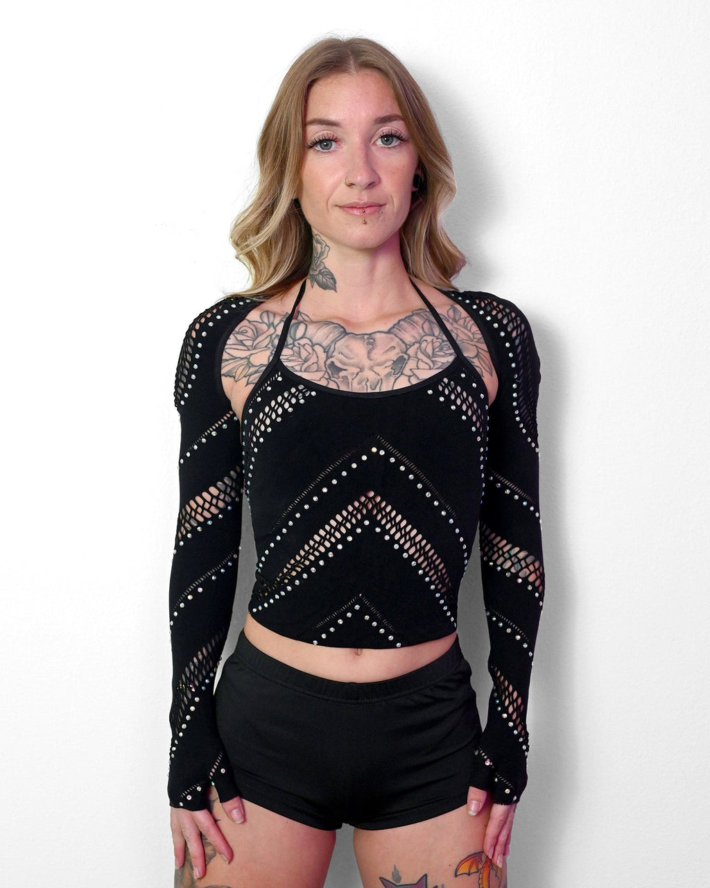Black Halter Bolero Set by SUSPEX Rave Outfits