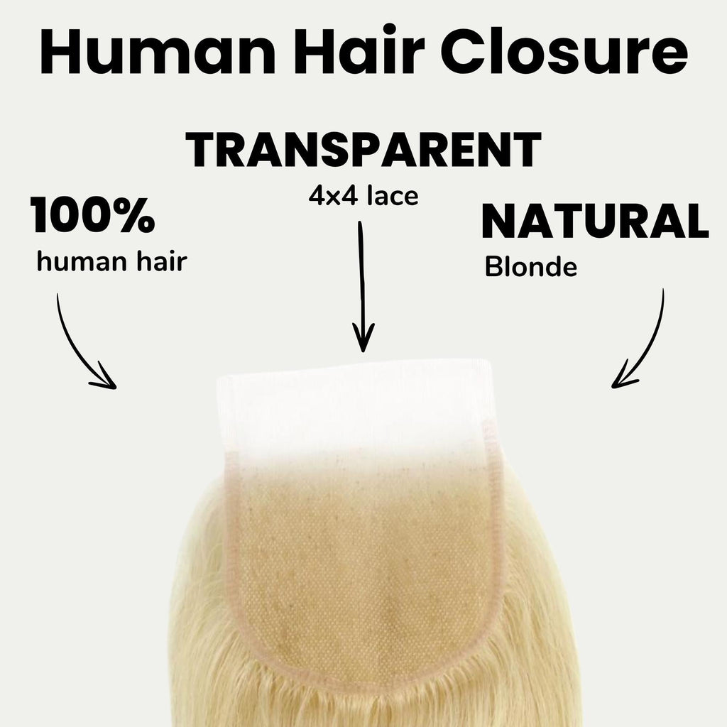 Blonde Straight 4x4 Transparent Lace Human Hair Closure by Private Label