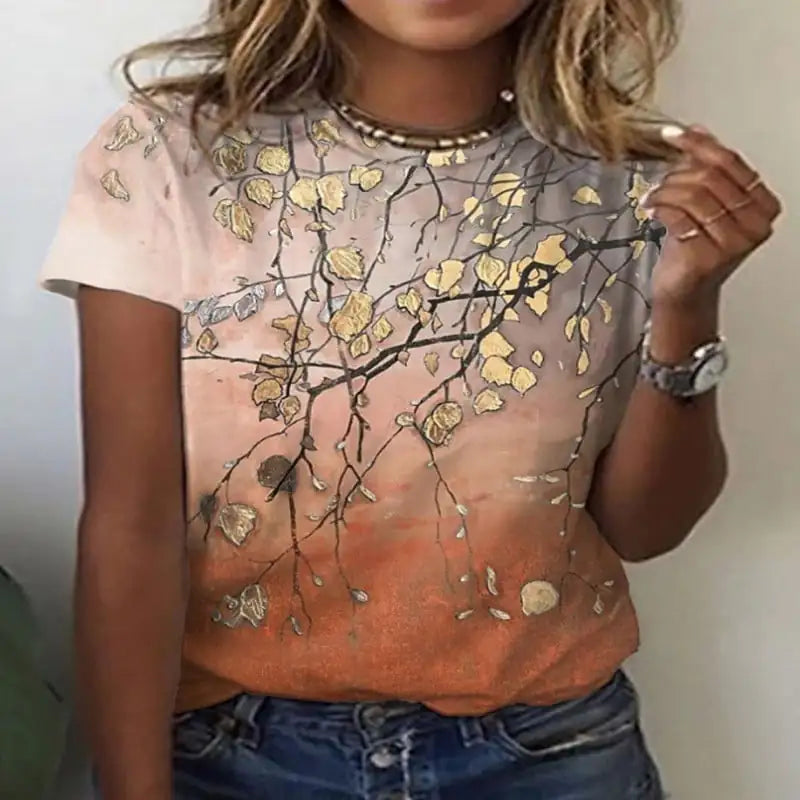 Floral 3D Digital Print Short Sleeve Women's T-Shirt by Trendy Attic Store01