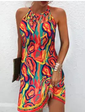 Women's Printed Sleeveless Hollow Dress by Trendy Attic Store01